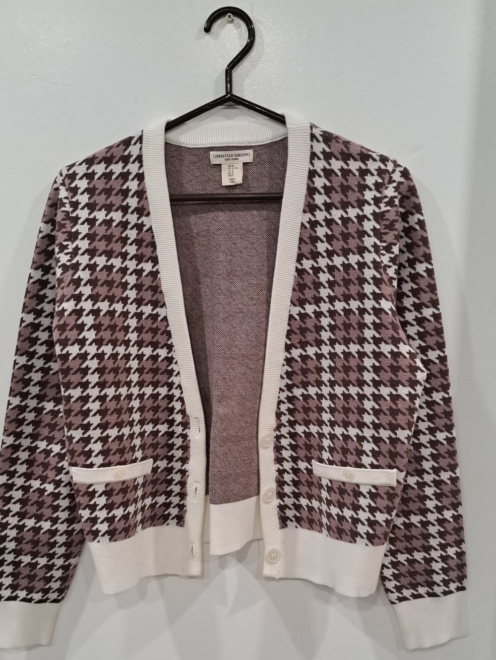 Christian Siriano Brown and White Houndstooth Cardigan